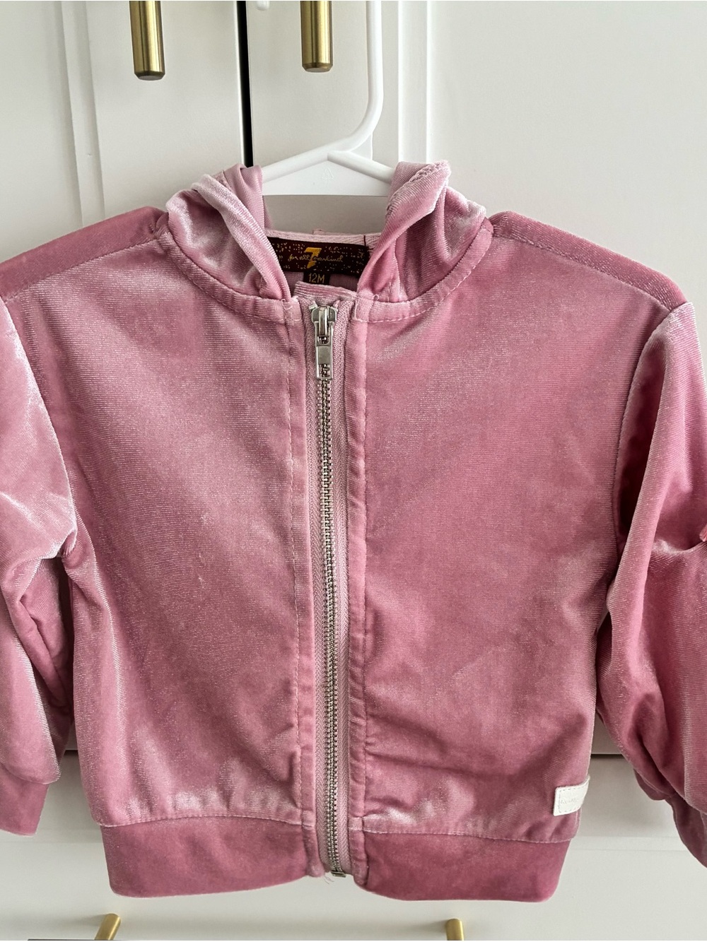 Kids 7 for All Mankind Pink Velvet Zip-Up Hoodie Jacket